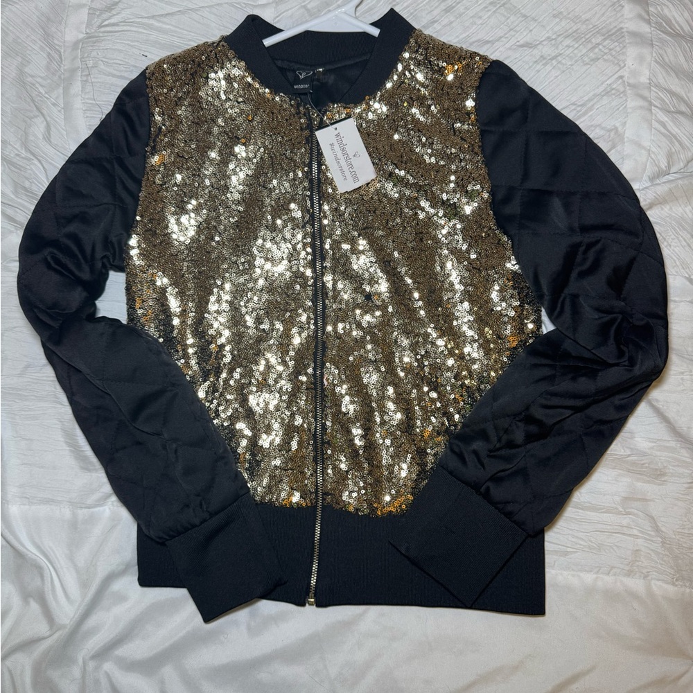 Windsor Gold and Black Bomber Jacket with Sequin Detail
